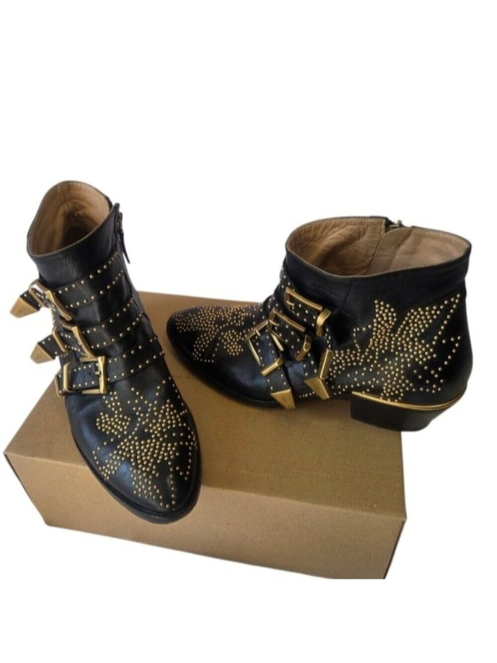 Chloe Women's Black Ankle Boots with Gold Studs